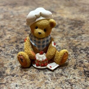 Cherished Teddies Tan and White Bear with Cake